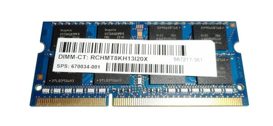 HP 8GB 1600MHz DDR3 PC3-12800 Unbuffered non-ECC CL11 204-Pin Sodimm Dual Rank Memory - 670034-001