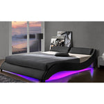 Corvus Black Faux Leather Upholstered Bed Frame with Underbed LED Lighting