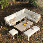 Earlswood Aluminium Washed Wood Effect Large Corner Sofa Set with Rising Table