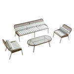Pomona Rope Weave 5-Seater Sofa Set, Sage Striped Fabric with Taupe Frame
