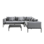 Calabasas Large Outdoor Fabric Aluminium Frame Corner Sofa Set with Coffee Table, Dark Grey