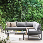 Albany Aluminium Corner Sofa Set with Reclining Back and Coffee Table, Grey