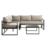 Albany Aluminium Corner Sofa Set with Reclining Back and Coffee Table, Taupe