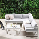 Albany Aluminium Corner Sofa Set with Reclining Back and Coffee Table, White