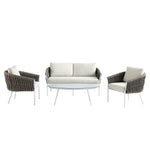 Montebello 4-Seater Outdoor Taupe Rope and Aluminium Sofa Set with White Ceramic Coffee Table
