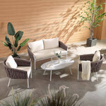 Montebello 4-Seater Outdoor Taupe Rope and Aluminium Sofa Set with White Ceramic Coffee Table