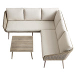 Cliveden Outdoor Aluminium Washed Wood Effect and Round Wicker Rattan Corner Sofa Set