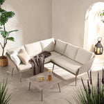 Cliveden Outdoor Aluminium Washed Wood Effect and Round Wicker Rattan Corner Sofa Set