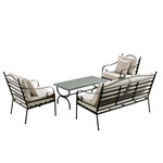 Haymes Indoor and Outdoor Metal Sofa Set with Coffee Table, Beige