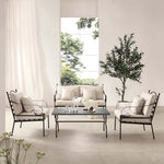 Haymes Indoor and Outdoor Metal Sofa Set with Coffee Table, Beige