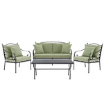 Haymes Indoor and Outdoor Metal Sofa Set with Coffee Table, Reseda Green