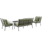 Haymes Indoor and Outdoor Metal Sofa Set with Coffee Table, Reseda Green