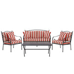 Haymes Indoor and Outdoor Metal Sofa Set with Coffee Table, Scarlet Stripe