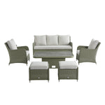 Hampshire 7-Seater Round Wicker Rattan Sofa Set with Rising Table, Desert Sage
