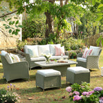 Hampshire 7-Seater Round Wicker Rattan Sofa Set with Rising Table, Desert Sage