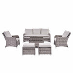 Hampshire 7-Seater Round Wicker Rattan Sofa Set with Rising Table, Light Grey