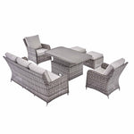 Hampshire 7-Seater Round Wicker Rattan Sofa Set with Rising Table, Light Grey