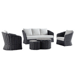Positano Wide Rope Sofa Set with Nesting Coffee Tables, Grey