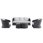 Positano Wide Rope Sofa Set with Nesting Coffee Tables, Grey