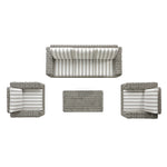 Bellagio Round Wicker Sofa Set with Coffee Table, Light Grey with Taupe Stripes