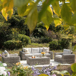 Bellagio Round Wicker Sofa Set with Coffee Table, Light Grey with Taupe Stripes