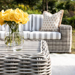 Bellagio Round Wicker Sofa Set with Coffee Table, Light Grey with Taupe Stripes