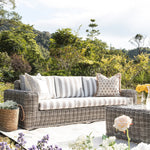 Bellagio Round Wicker Sofa Set with Coffee Table, Light Grey with Taupe Stripes