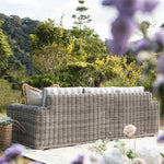 Bellagio Round Wicker Sofa Set with Coffee Table, Light Grey with Taupe Stripes