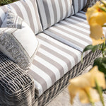 Bellagio Round Wicker Sofa Set with Coffee Table, Light Grey with Taupe Stripes