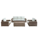 Bellagio Round Wicker Sofa Set with Coffee Table, Natural with Sage Stripes