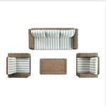 Bellagio Round Wicker Sofa Set with Coffee Table, Natural with Sage Stripes
