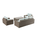 Bellagio Round Wicker Sofa Set with Coffee Table, Natural with Sage Stripes