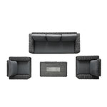 Bellagio Round Wicker Sofa Set with Firepit Coffee Table, Dark Grey