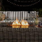 Bellagio Round Wicker Sofa Set with Firepit Coffee Table, Light Grey with Taupe Stripe
