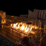 Bellagio Round Wicker Sofa Set with Firepit Coffee Table, Light Grey with Taupe Stripe