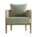 Pienza Outdoor Rattan Corner Sofa Set, Sage Green Fabric with Light Walnut Frame