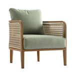 Pienza Outdoor Rattan Corner Sofa Set, Sage Green Fabric with Light Walnut Frame