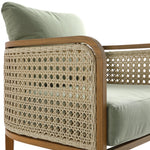 Pienza Outdoor Rattan Corner Sofa Set, Sage Green Fabric with Light Walnut Frame