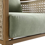 Pienza Outdoor Rattan Corner Sofa Set, Sage Green Fabric with Light Walnut Frame