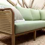 Pienza Outdoor Rattan Corner Sofa Set, Sage Green Fabric with Light Walnut Frame