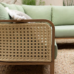 Pienza Outdoor Rattan Corner Sofa Set, Sage Green Fabric with Light Walnut Frame