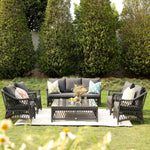 Willowbrook Lattice Weave Rattan 7-Seater Large Sofa Set, Dark Grey