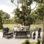 Willowbrook Lattice Weave Rattan 5-Seater Sofa Set with Rising Table, Dark Grey