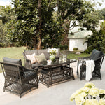 Willowbrook Lattice Weave Rattan 5-Seater Sofa Set with Rising Table, Dark Grey