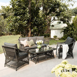 Willowbrook Lattice Weave Rattan 5-Seater Sofa Set with Rising Table, Dark Grey