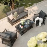 Willowbrook Lattice Weave Rattan 5-Seater Sofa Set with Rising Table, Dark Grey