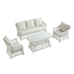Willowbrook Lattice Weave Rattan 5-Seater Sofa Set with Rising Table, White