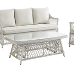 Willowbrook Lattice Weave Rattan 5-Seater Sofa Set with Rising Table, White