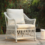 Willowbrook Lattice Weave Rattan 5-Seater Sofa Set with Rising Table, White
