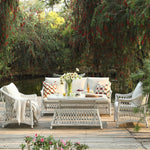 Willowbrook Lattice Weave Rattan 5-Seater Sofa Set with Rising Table, White
